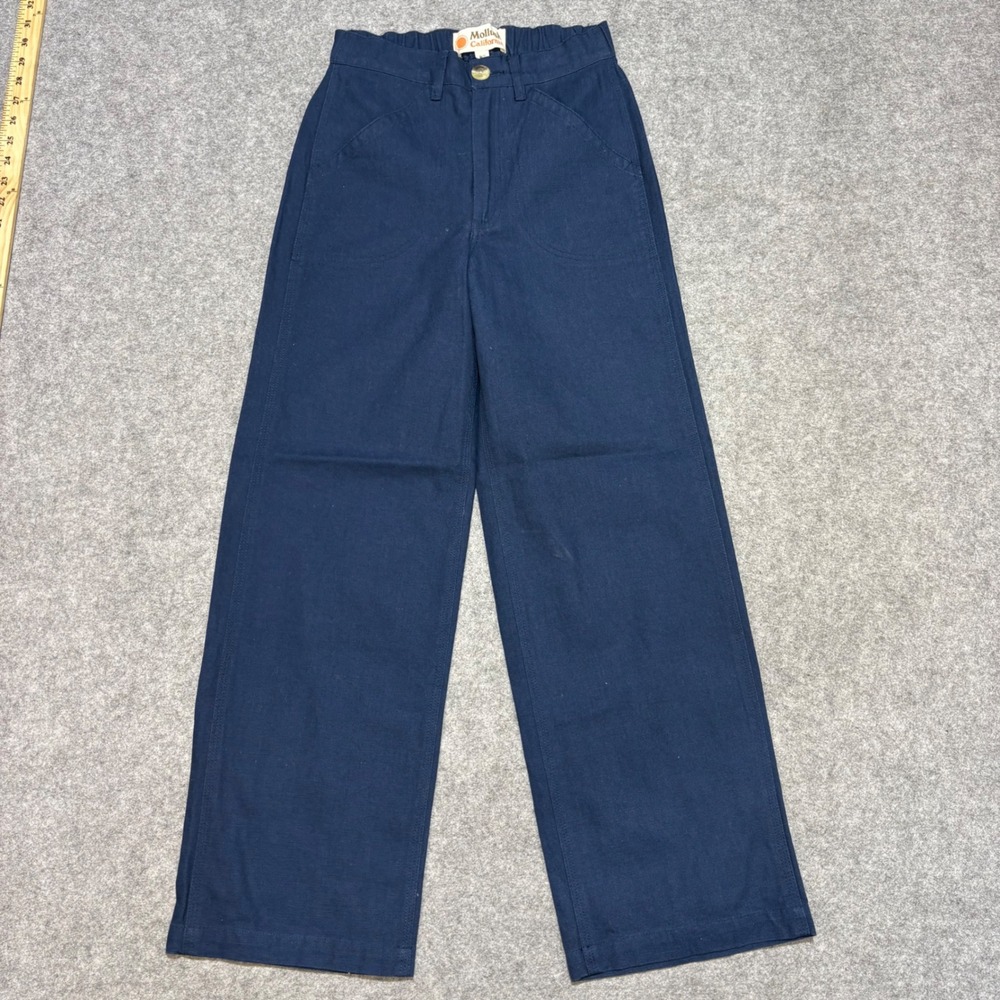 Mollusk California Womens XS Navy Blue Canvas Wide Leg High Waist Pants
